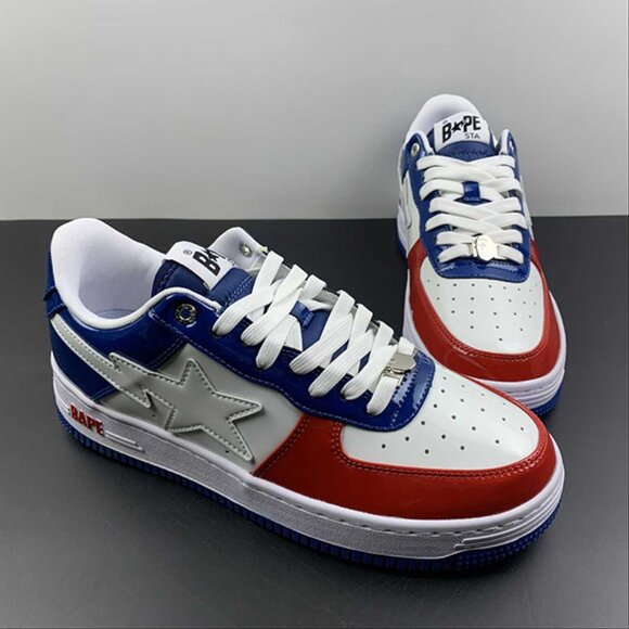 NWT Bape Sta Low Unisex Blue White And Red Unisex Shoes - Picture 1 of 13
